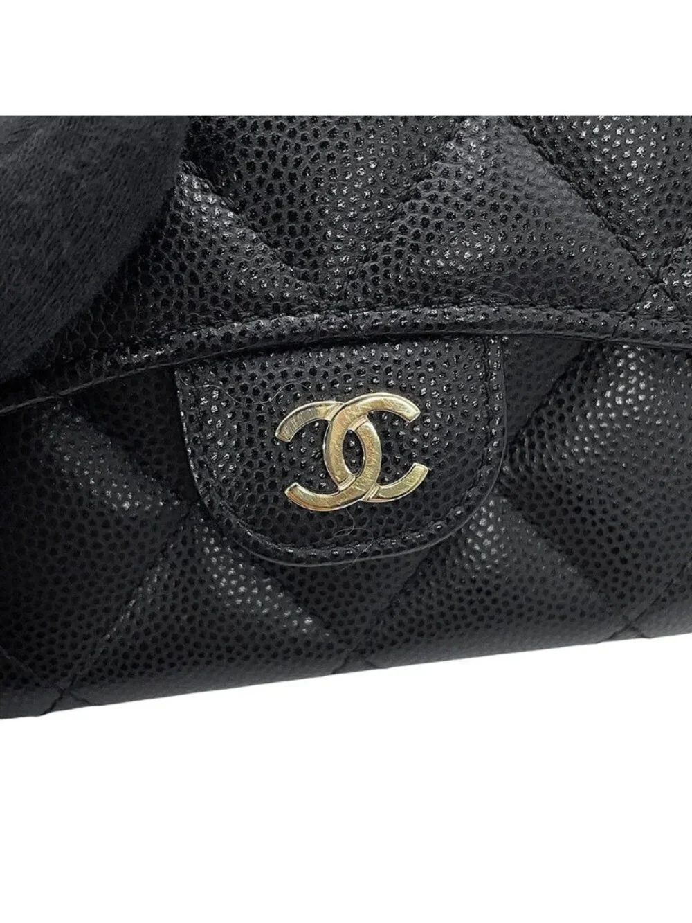 Chanel Chain Wallet Quilted CC Logo Mini Caviar Leather Black Shoulder